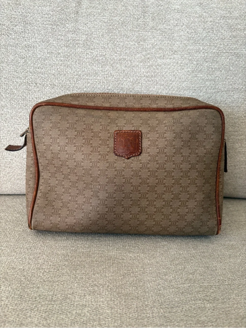 Celine Brown Monogram Canvas Toiletry Pouch with Leather Trim - Picture 1 of 6
